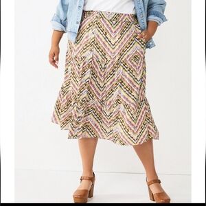 Sonoma Multicolor Chevron Pattern Midi Skirt Tiered  Womens XL